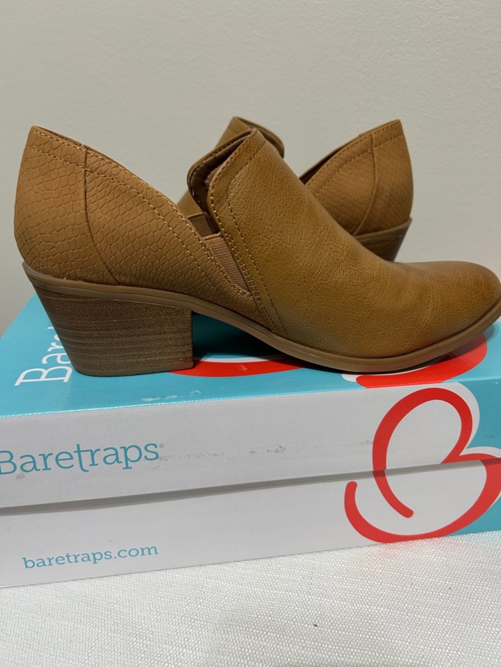 BareTraps Tan Slip-On Low Block Heel Booties